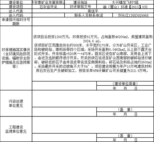 重庆市建设项目排放污染物（临时）许可申请表已上传附件